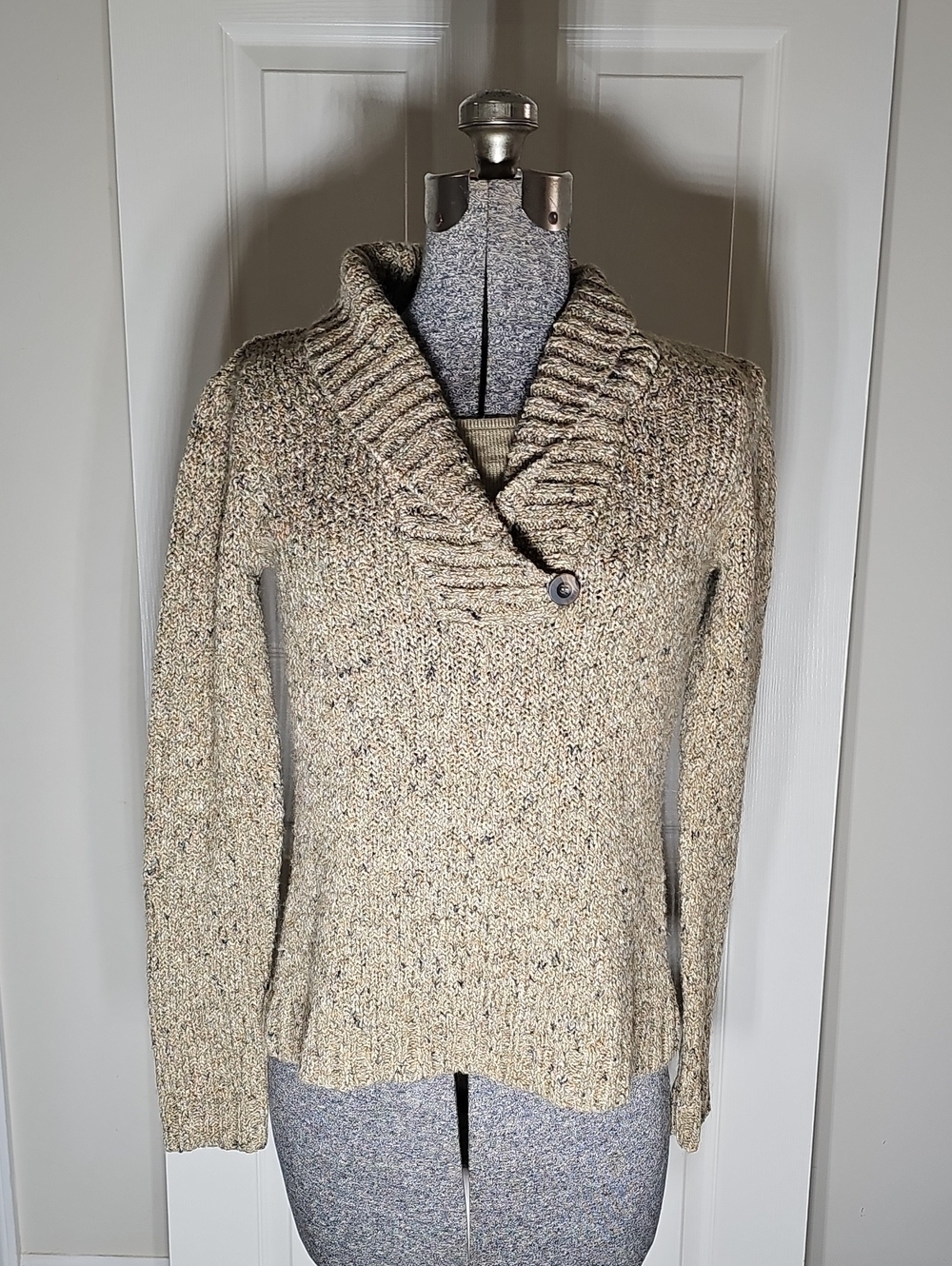 Charter Club Brown Tweed Shawl Collar Button Knit Sweater Size S